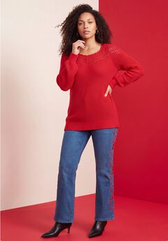 Plus Size Crochet Pullover Sweater with Sweetheart Neckline