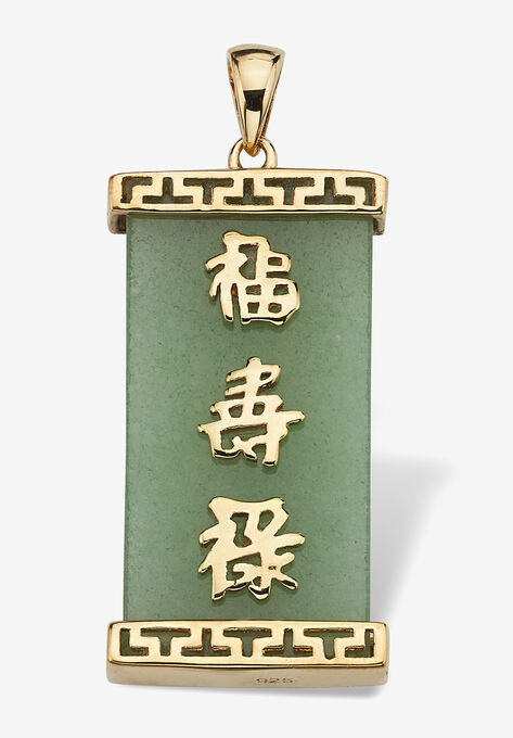 Yellow Gold Plated Silver Good Luck, Prosperity & Long Life Pendant , Jade Jewelry, JADE, hi-res image number null