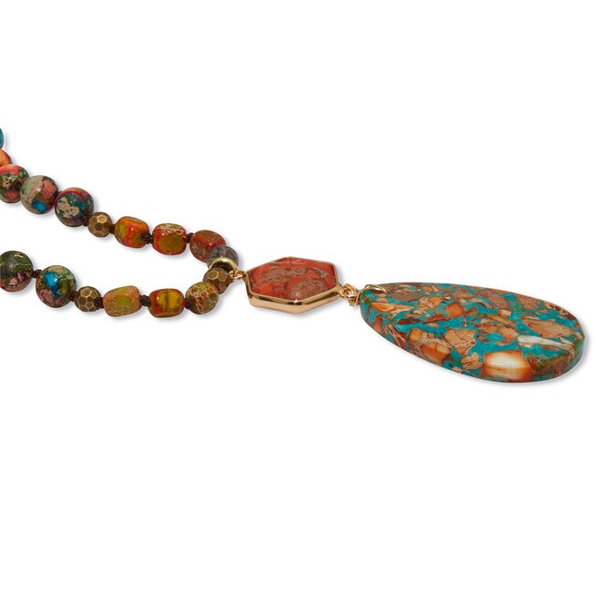 Genuine Jasper Goldtone Drop Pendant Necklace 34-inch, TURQUOISE, on-hover image number 1