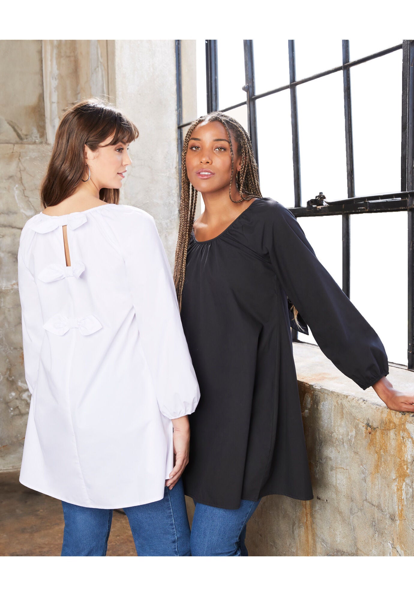 Bow-Back Puff Sleeve Top, WHITE, hi-res image number 0