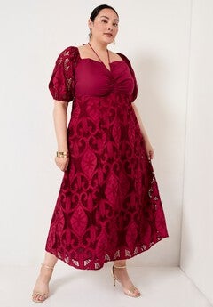 Eyelet Puff Sleeve Peasant Dress