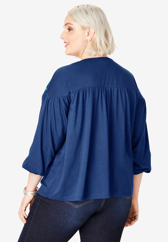 Embroidered Boho Top, , on-hover image number null