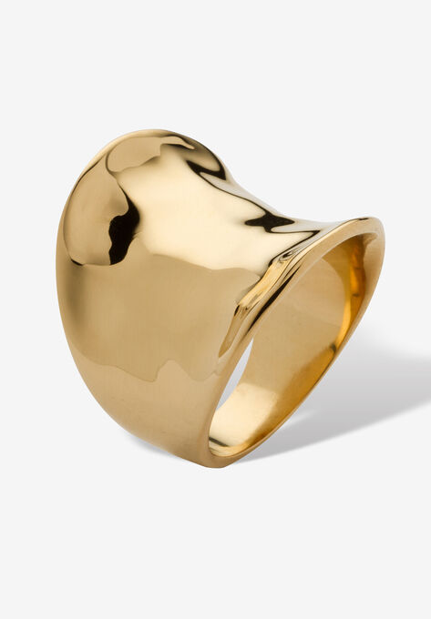 Yellow Gold-Plated Hammered Concave Cigar Ring (5.5Mm) Jewelry, , on-hover image number null