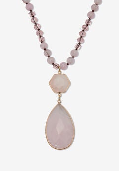 130.05 Tcw Genuine Rose Quartz Beaded Goldtone Drop Necklace 34-Inch