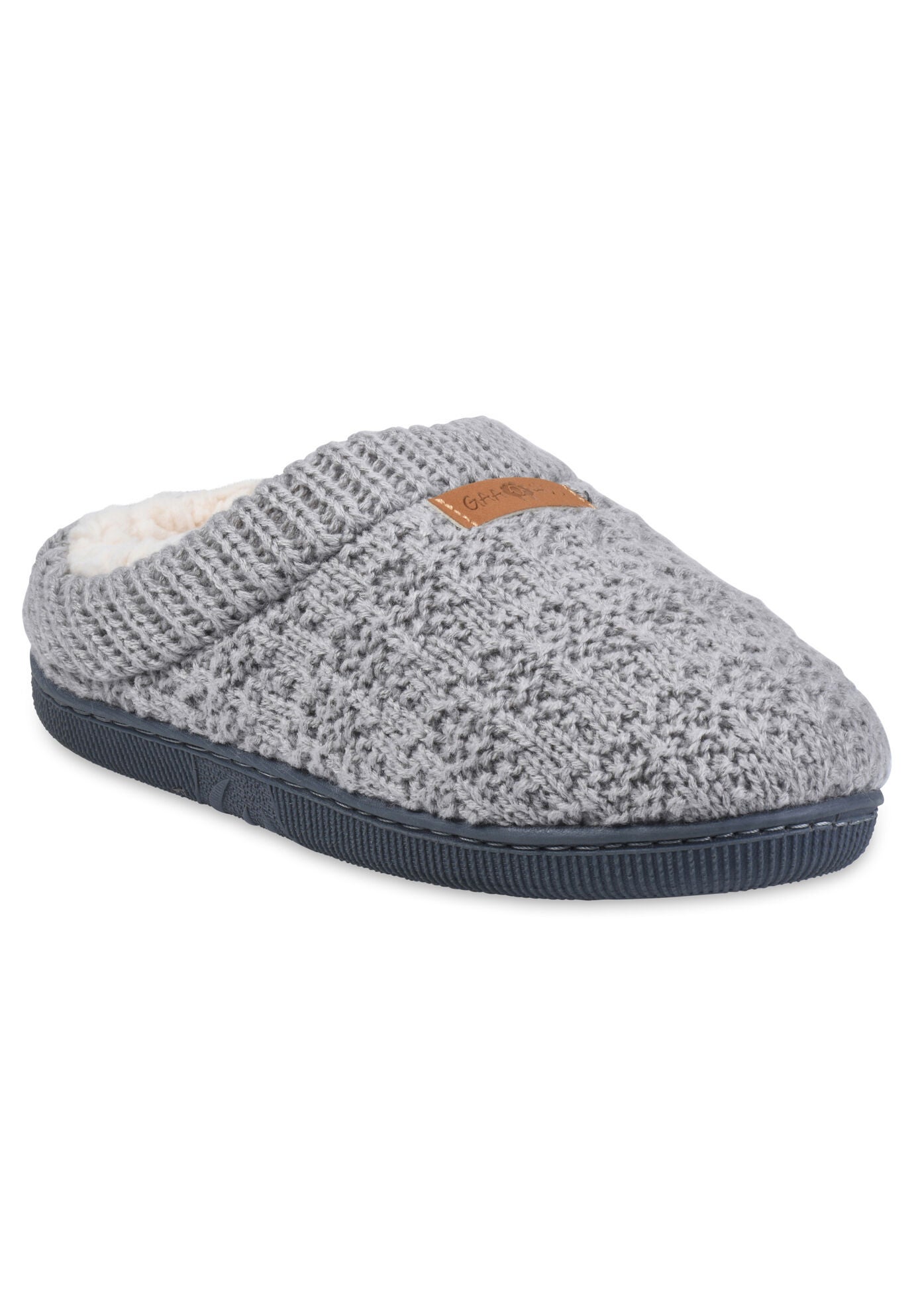 Textured Knit Rib Cuff Clog Slipper Slippers, GREY, hi-res image number 0