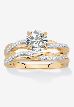 1.79 Cttw. 2-Piece 18K Gold .925 Sterling Silver Cubic Zirconia Wedding Ring Set