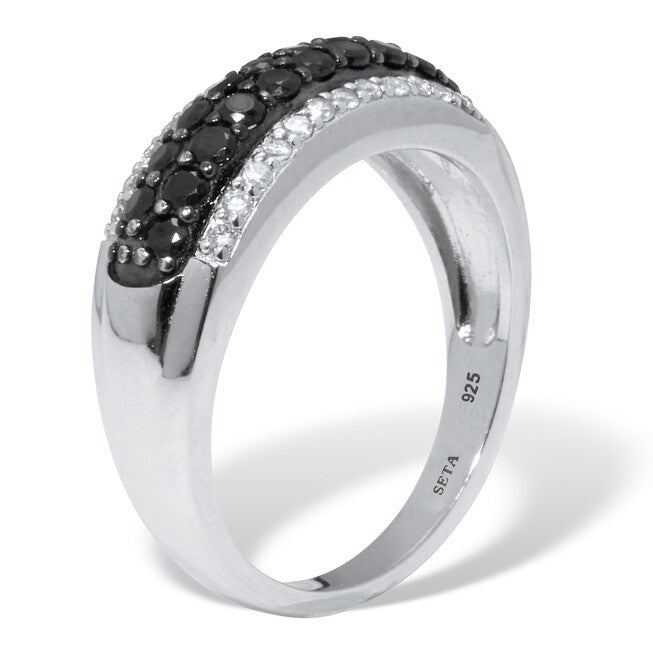 .22 TCW Round Black Spinel and Cubic Zirconia Sterling Silver Engagement Ring, BLACK, on-hover image number null