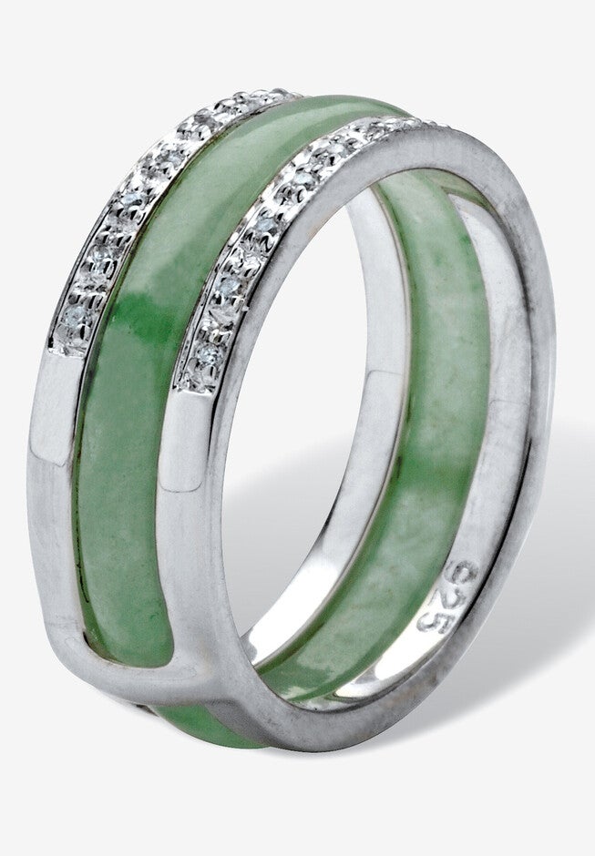 Sterling Silver Multi-Color Jade 8 Piece Interchangeable Ring Set Jewelry, , on-hover image number 1