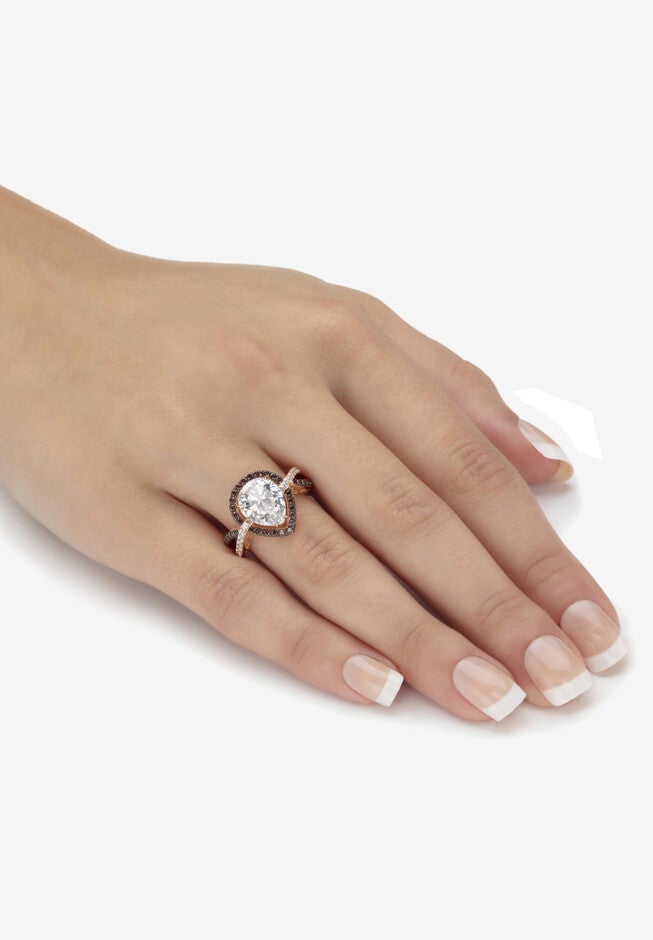 Gold over Silver Pear Cut Chcolate Cubic Zirconia Engagement Ring, , alternate image number 2