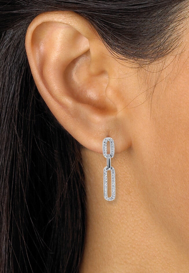 .40 Tcw Round Cubic Zirconia Silvertone Link Drop Earrings, , alternate image number 2