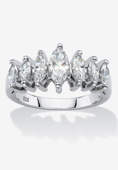 1.50 Cttw Platinum-Plated Sterling Silver Marquise-Cut Cubic Zirconia Anniversary Band