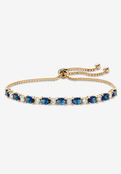 6.20 Cttw. Simulated Blue Sapphire And Cz Gold-Plated Bolo Bracelet 10"