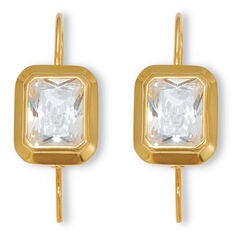 7.6 TCW 14k Yellow Gold-Plated Emerald Cut Cubic Zirconia Drop Earrings