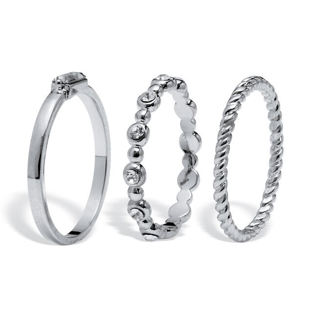 3-Piece Platinum Plated Crystal Stacked Band Set, WHITE, on-hover image number null