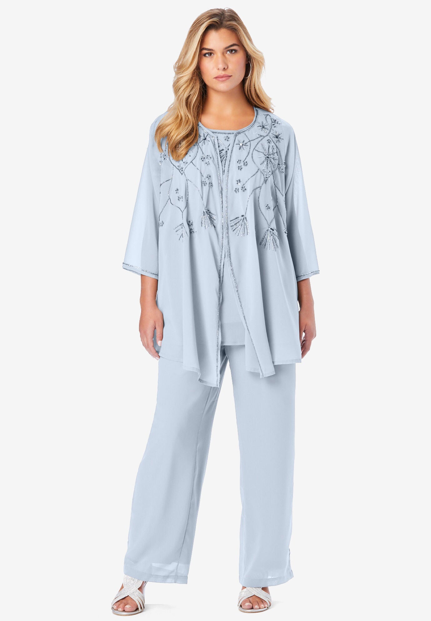 Three-Piece Beaded Pant Set, PEARL GREY, hi-res image number 0