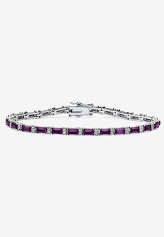 Birthstone Silvertone Tennis Bracelet 7.5"