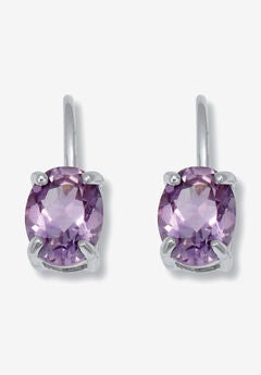2.50 Tcw Oval Cut Genuine Amethyst And Cubic Zirconia Sterling Silver Earrings