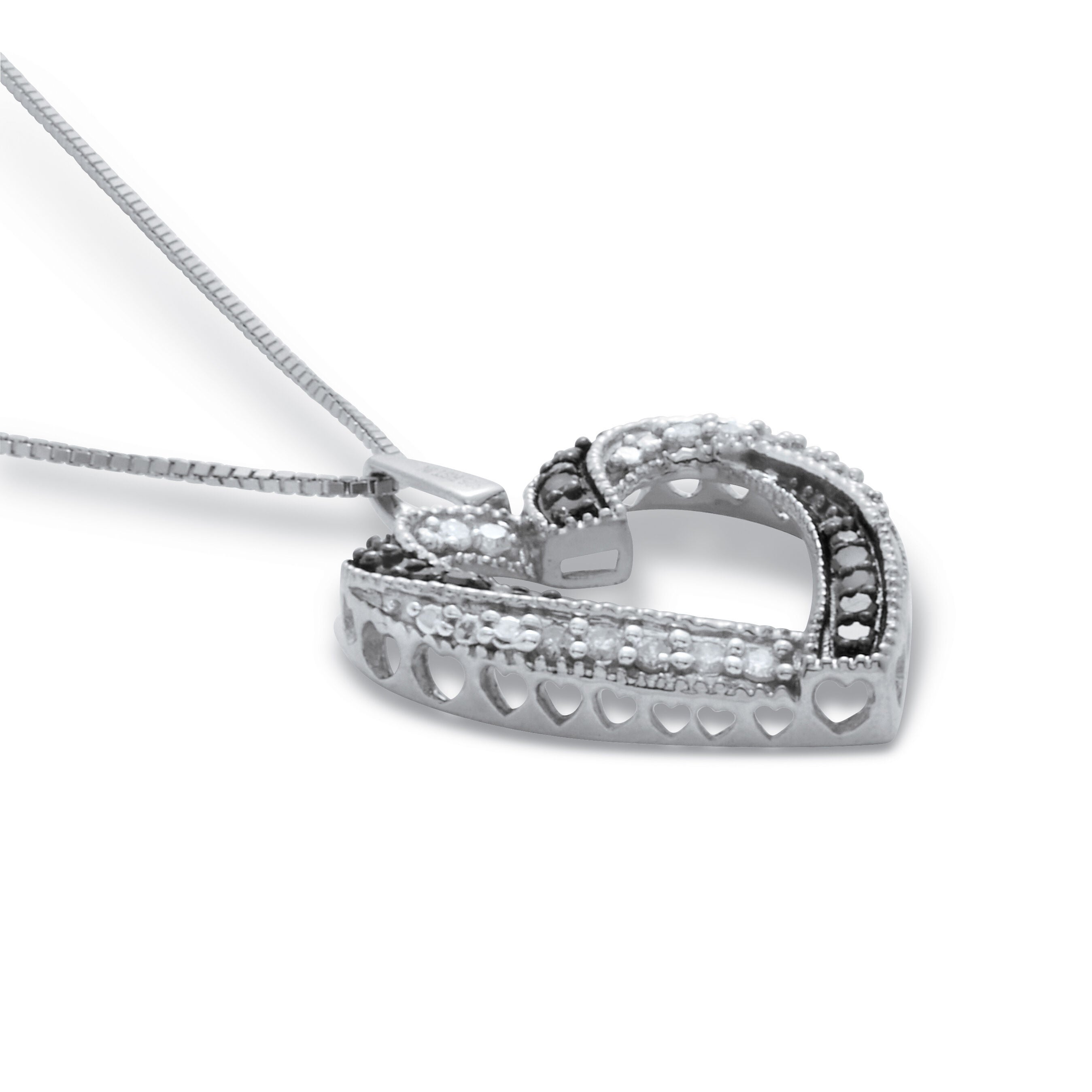 .22 TCW Black and White Diamond Sterling Silver Pendant and Chain 18 Inches, WHITE, alternate image number 3
