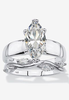 2.51 Tcw Cubic Zirconia .925 Silver 2-Piece Solitaire And Vine Bridal Ring Set