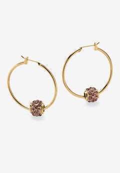 Goldtone Charm Hoop Earrings (32mm) Round Simulated Birthstone
