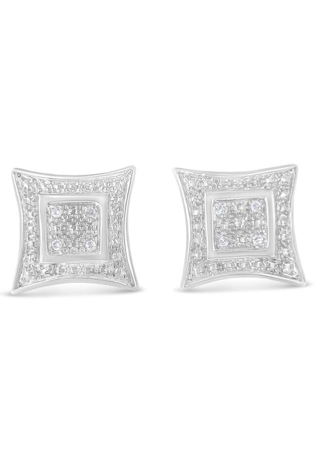 Sterling Silver Diamond Accented 4Stone Four Pointed Star Shaped Halostyle Stud Earrings, WHITE, hi-res image number 0