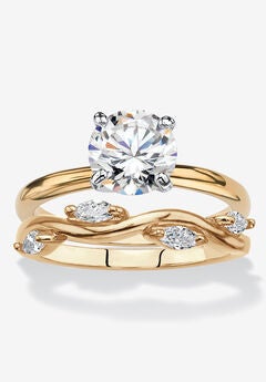 2.40 Cttw. 2-Piece Yellow Gold-Plated Round Cubic Zirconia Wedding Ring Set
