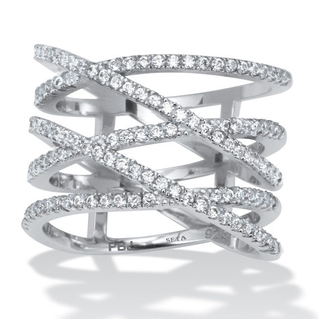 0.55 TCW Round Cubic Zirconia Sterling Silver Five Row Wrap Ring, WHITE, hi-res image number null