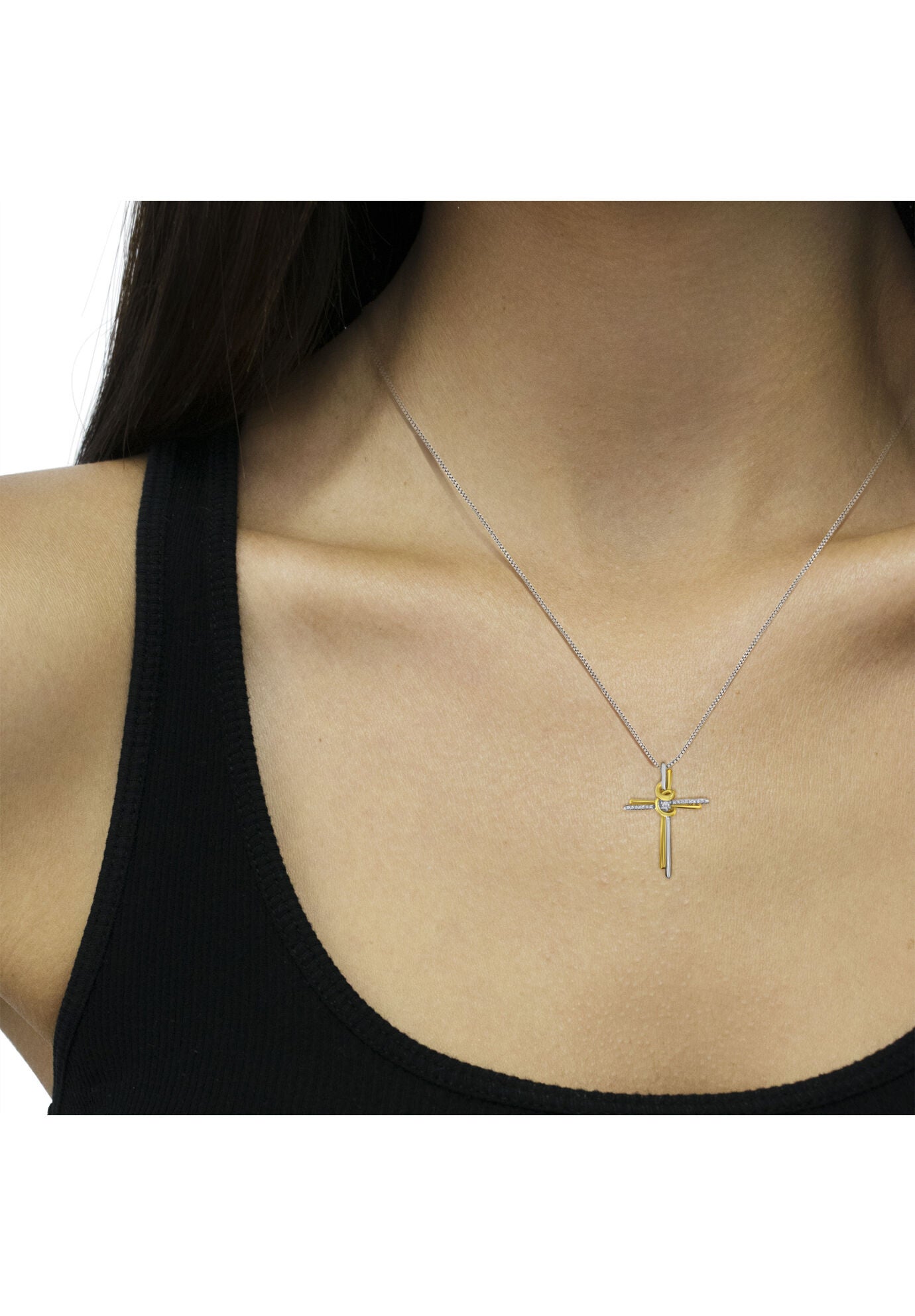 Yellow & White Gold Diamondaccented Cross Pendant Necklace, , alternate image number 3