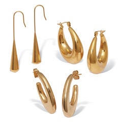 Yellow Gold Ion-Plated Stainless Steel Hoop Earrings, 3-Pair Set
