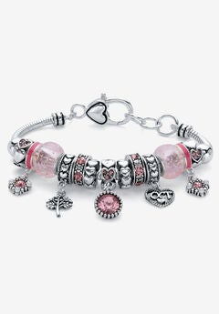 Antiqued Silvertone Simulated Birthstone 8" Charm Bracelet