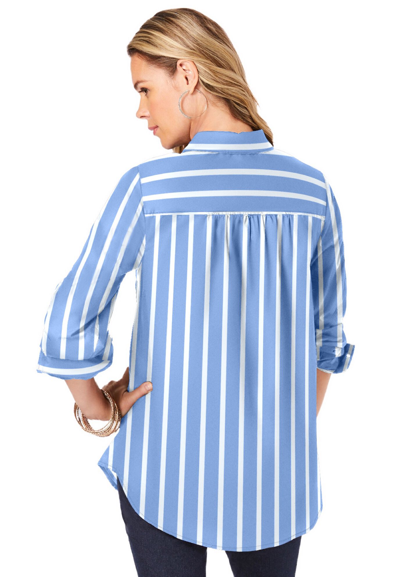 Kate Long-Sleeve Crisp Cotton-Blend Button-Front Shirt, FRENCH BLUE STRIPE, alternate image number 2