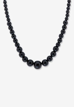 Graduated Round Genuine Black Agate Necklace 18" Jewelry