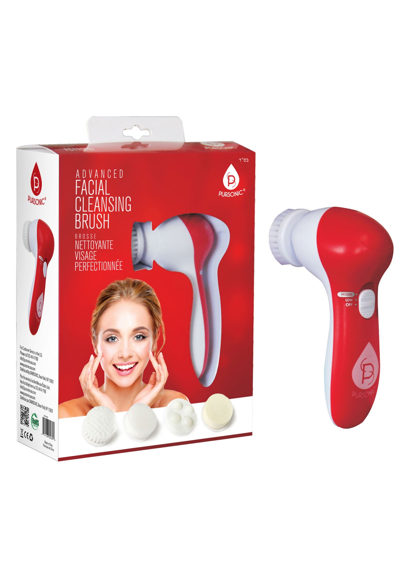 Facial Cleaner With 5 Attachments-Red, RED, hi-res image number 0