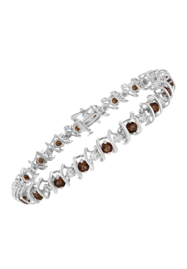 Sterling Silver Gemstone & Round Diamond Tennis Bracelet Garnet January Birthstone, , alternate image number null