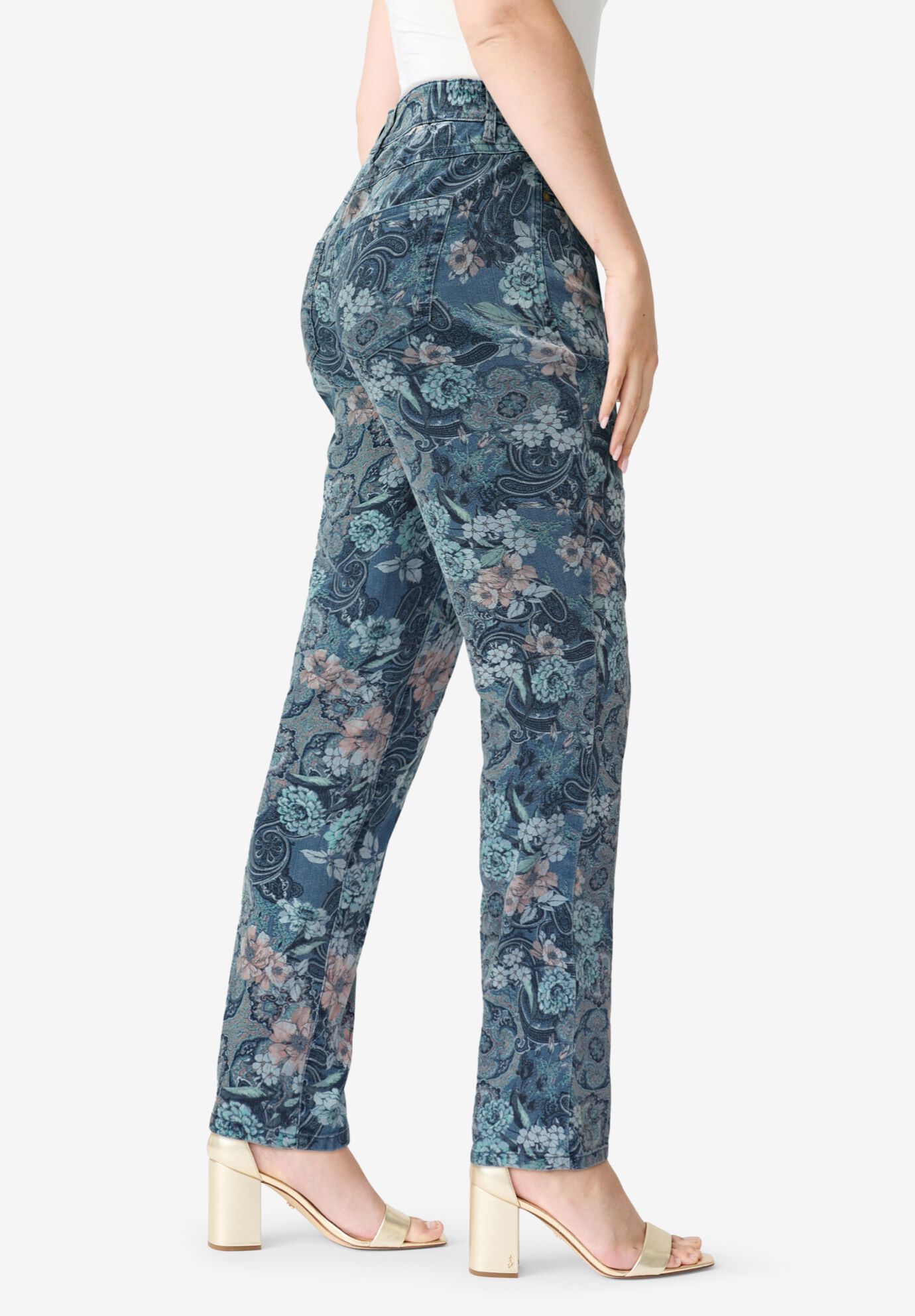 Plus Size 24/7 Stretch Straight Leg Jean, STONEWASH ROSE PAISLEY, alternate image number 3