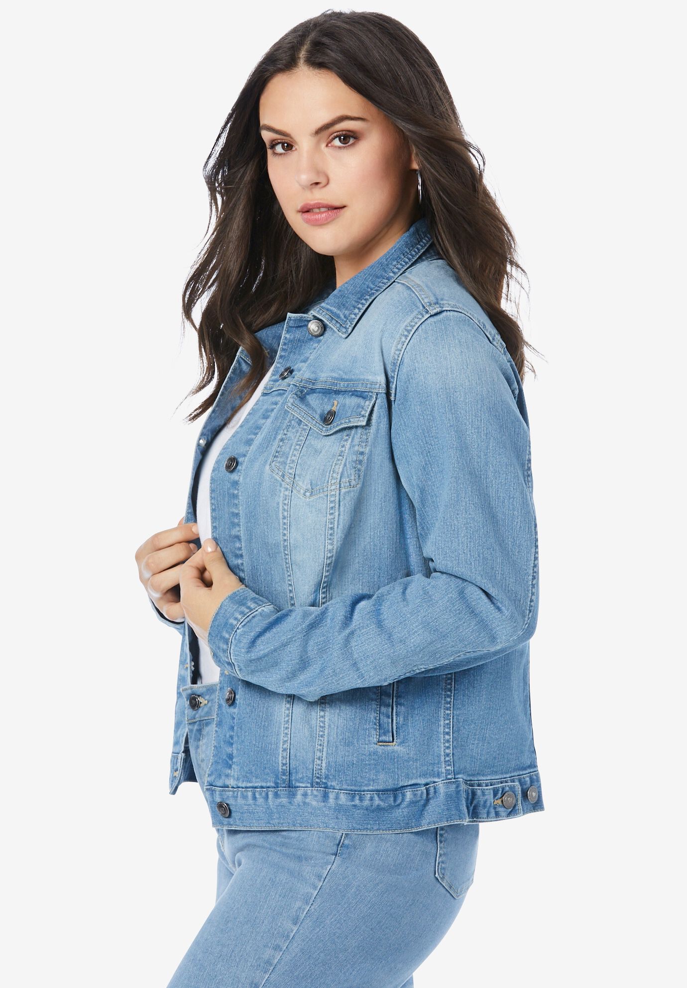 Plus Size Classic Stretch Denim Jacket, , alternate image number 2
