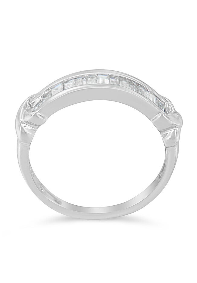 Sterling Silver Baguette Cut Diamond Channel Set Wedding Ring, , on-hover image number 1