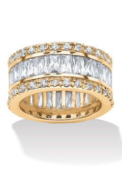 9.34 Tcw Round And Emerald-Cut Cubic Zirconia Gold-Plated Eternity Band