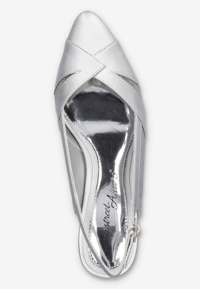 Avena Block Heel Slingback Pump, SILVER SATIN, alternate image number null