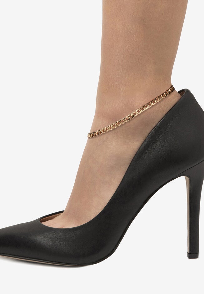 5 Piece Herringbone, Curb & Cable Link Ankle Bracelet Set Goldtone 9 inches Length Jewelry, , alternate image number 3