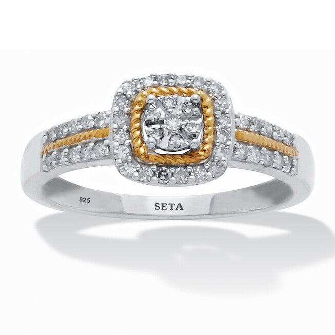 .24 TCW Diamond Sterling Silver Tutone Halo Engagement Ring, WHITE, hi-res image number null