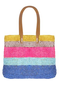Color Block Straw Tote