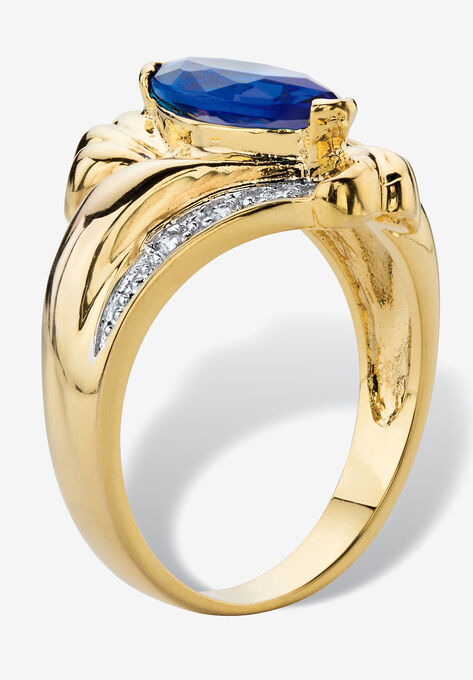 2.28 Cttw. Marquise-Cut Simulated Blue Sapphire And Cz Gold-Plated Ring, , on-hover image number null