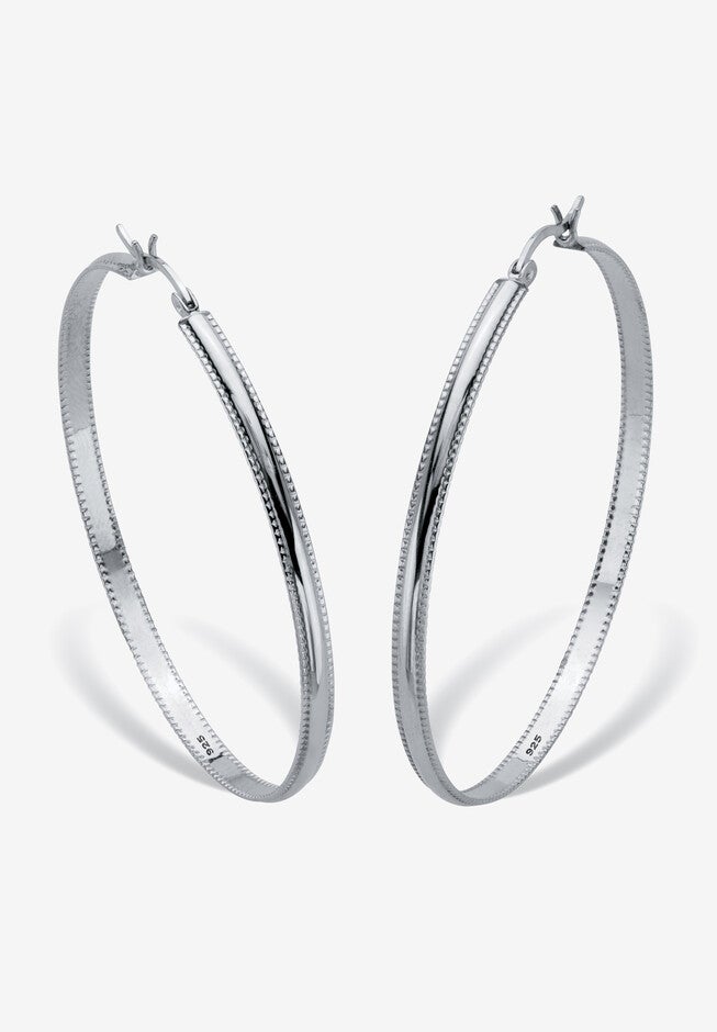 Sterling Silver Diamond Cut Beaded Edge Hoop Earrings (53Mm) Jewelry, SILVER, hi-res image number 0