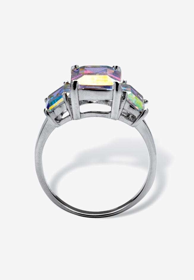 5.60 Cttw. Emerald-Cut Aurora Borealis Cubic Zirconia Sterling Silver Ring, , on-hover image number null