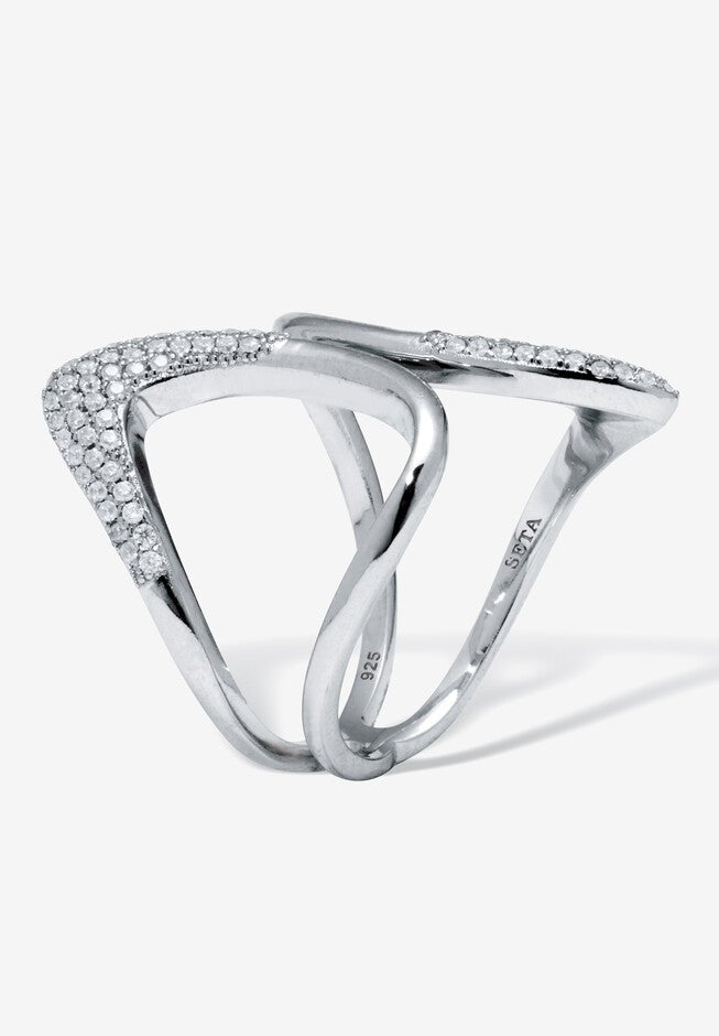 0.46 Tcw Round Cubic Zirconia Sterling Silver Open Loop Ring, , on-hover image number null