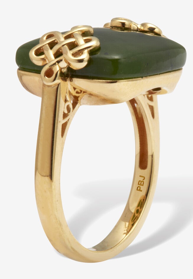 Cushion Cut Genuine Green Jade 18K Yellow Gold-Plated Ring, , on-hover image number null