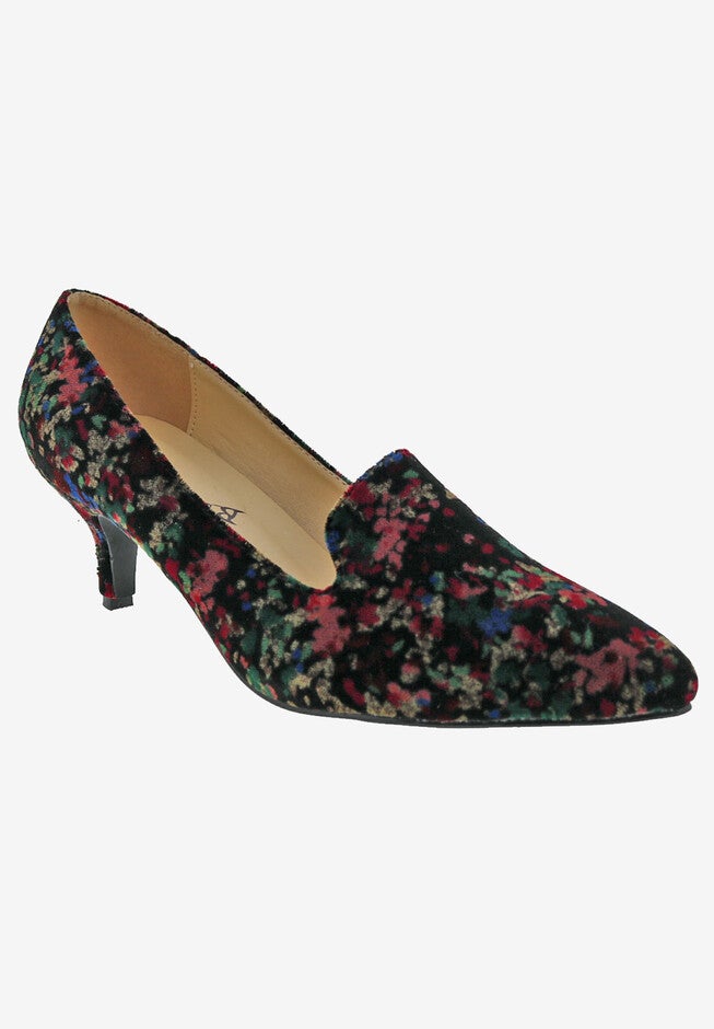 Bobcat Kitten Heel Pump, BLACK FLORAL VELVET, hi-res image number 0