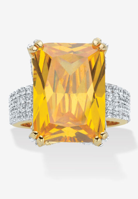 Yellow Gold Plated 21 3/8Ct Tdw Emerald Cut Yellow Cz Ring Jewelry, CUBIC ZIRCONIA, hi-res image number null