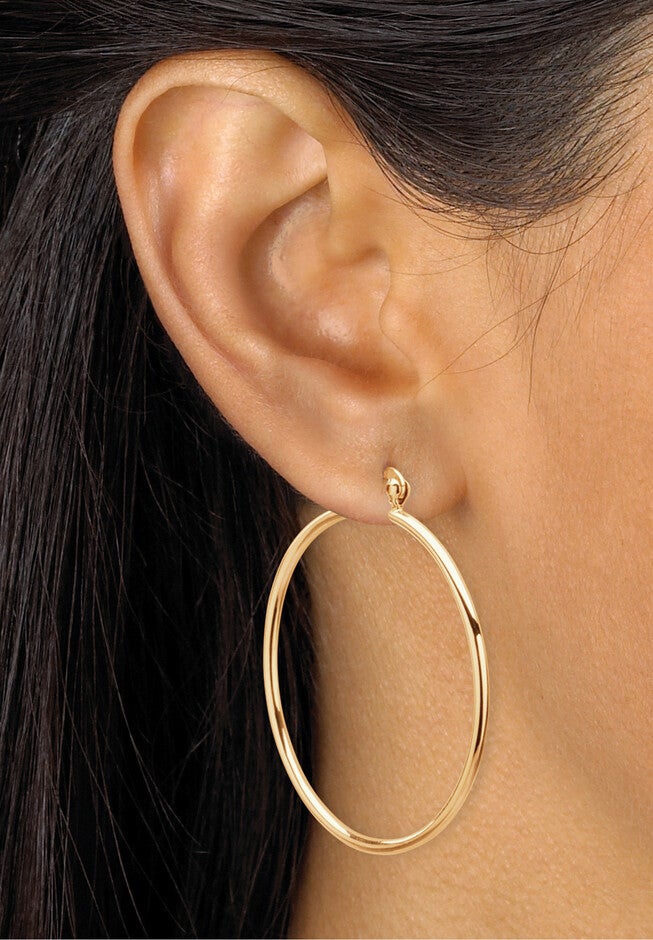 4-Pair Set Gold-Plated Sterling Silver Polished Hoop Earrings Jewelry, , alternate image number 3